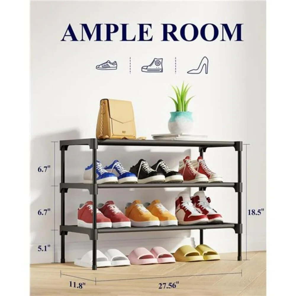 Black Stackable Shoe Rack Organizer Shelf for Closet Entryway Garage Storage